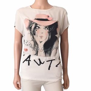 La Chapelle Sport Parisian Girl Graphic Tee Cream Size M